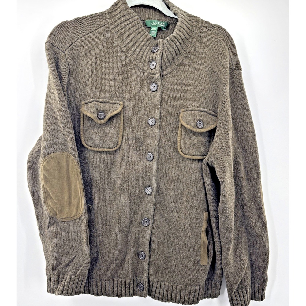 Lauren Ralph Lauren Women's Olive Green Sweater Knit Jacket Button Up Vintage 3X